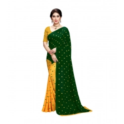 Women's Georgette Printed Saree With Unstitched Blouse 5.5Mtr (Green)