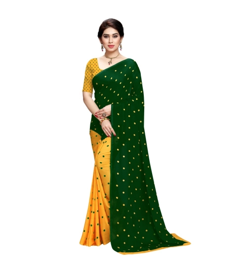 Women's Georgette Printed Saree With Unstitched Blouse 5.5Mtr (Green)