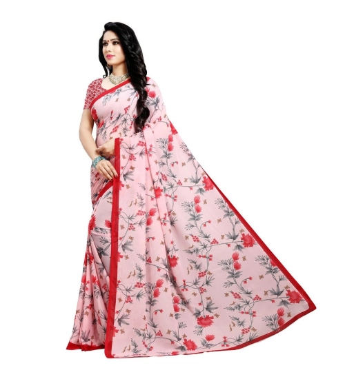 Women's Georgette Printed Saree With Unstitched Blouse 5.5Mtr (Peach)