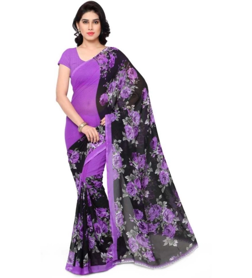 Women's Faux Georgette Printed Saree With Unstitched Blouse 5.5Mtr (Purple)