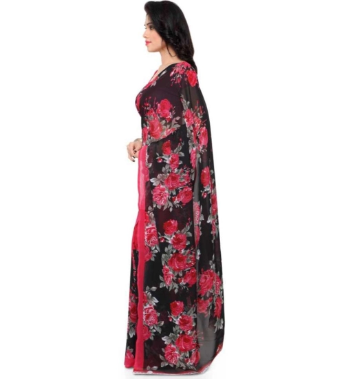 Women's Faux Georgette Printed Saree With Unstitched Blouse 5.5Mtr (Pink)