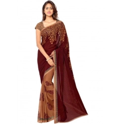 Women's Faux Georgette Printed Saree With Unstitched Blouse 5.5Mtr (Red)