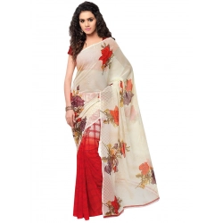 Women's Faux Georgette Printed Saree With Unstitched Blouse 5.5Mtr (Red)