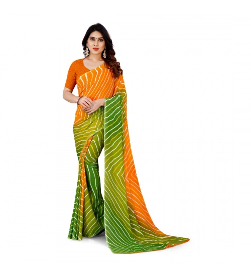 Women's Faux Georgette Printed Saree With Unstitched Blouse 5.5Mtr (Yellow)