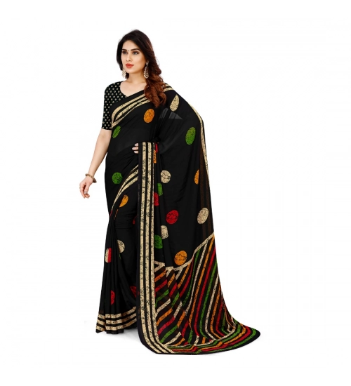 Women's Faux Georgette Printed Saree With Unstitched Blouse 5.5Mtr (Multicolor)