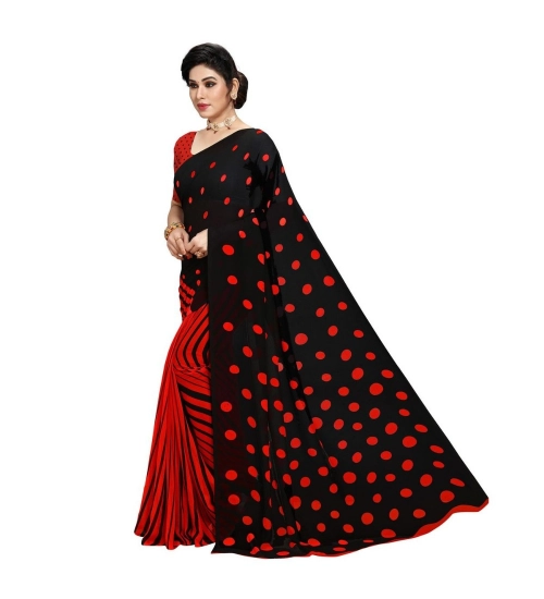 Women's Georgette Printed Saree With Unstitched Blouse 5.5Mtr (Red)