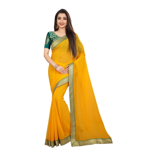 Women's Chiifon Saree Printed Saree With Unstitched Blouse 5.5Mtr (Yellow)