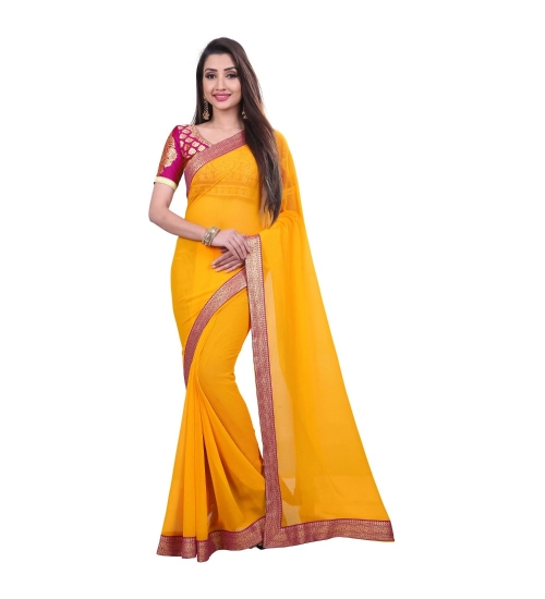 Women's Chiifon Saree Printed Saree With Unstitched Blouse 5.5Mtr (Yellow)