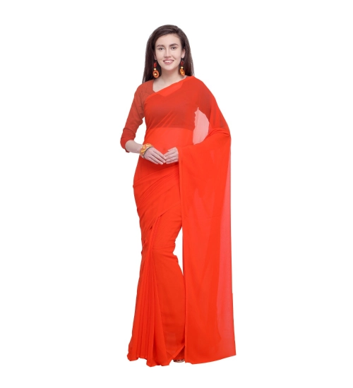 Women's Dyed Solid Saree With Unstitched Blouse 5.5Mtr (Orange)