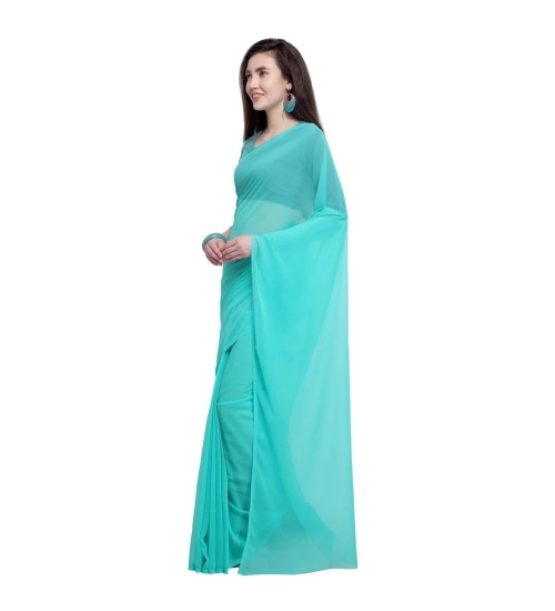 Women's Dyed Solid Saree With Unstitched Blouse 5.5Mtr (Seablue)