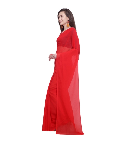 Women's Dyed Solid Saree With Unstitched Blouse 5.5Mtr (Red)