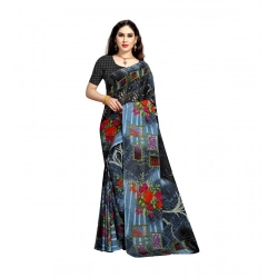 Women's Georgette Printed Saree With Unstitched Blouse 5.5Mtr (Blue)