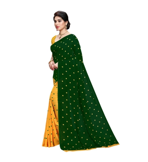 Women's Georgette Printed Saree With Unstitched Blouse 5.5Mtr (Green)