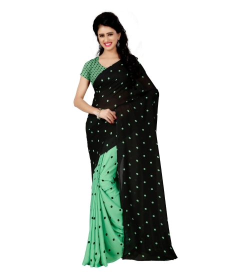 Women's Georgette Printed Saree With Unstitched Blouse 5.5Mtr (Green)