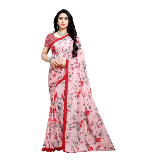Women's Georgette Printed Saree With Unstitched Blouse 5.5Mtr (Peach)