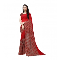 Women's Georgette Printed Saree With Unstitched Blouse 5.5Mtr (Red)