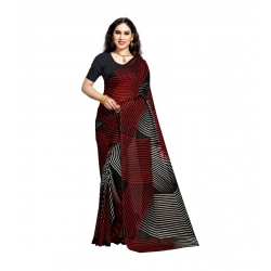 Women's Georgette Printed Saree With Unstitched Blouse 5.5Mtr (Black)
