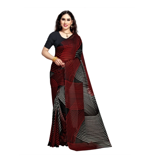 Women's Georgette Printed Saree With Unstitched Blouse 5.5Mtr (Black)