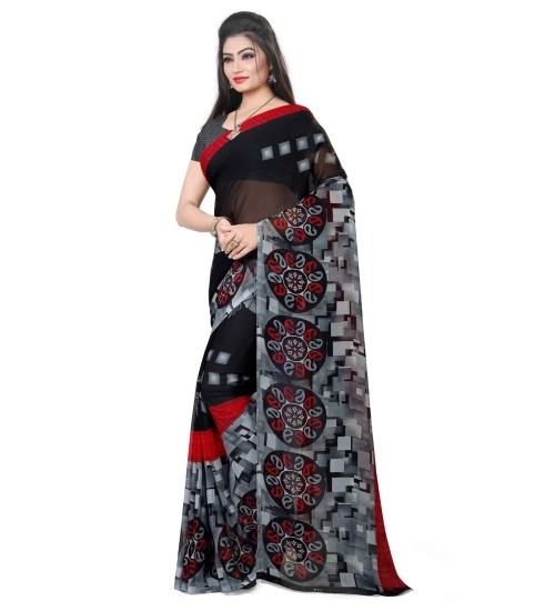 Women's Georgette Printed Saree With Unstitched Blouse 5.5Mtr (Black)
