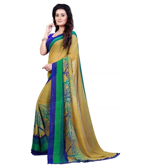 Women's Faux Georgette Printed Saree With Unstitched Blouse 5.5Mtr (Green)