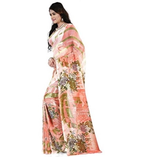 Women's Faux Georgette Printed Saree With Unstitched Blouse 5.5Mtr (Orange)