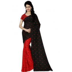 Women's Faux Georgette Printed Saree With Unstitched Blouse 5.5Mtr (Red black)