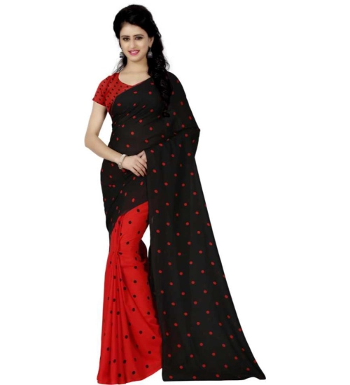 Women's Faux Georgette Printed Saree With Unstitched Blouse 5.5Mtr (Red black)