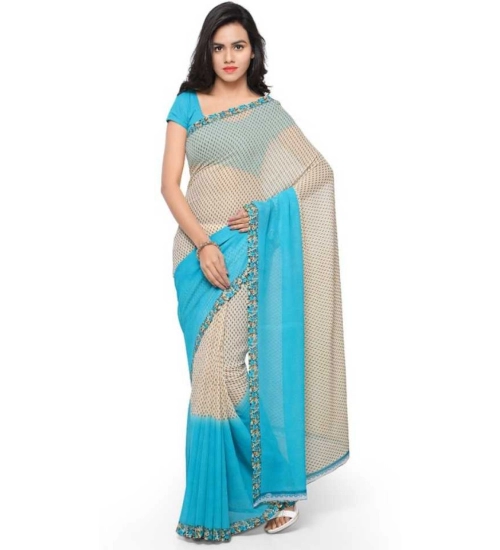 Women's Faux Georgette Printed Saree With Unstitched Blouse 5.5Mtr (Blue)