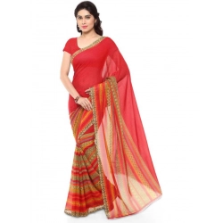 Women's Faux Georgette Printed Saree With Unstitched Blouse 5.5Mtr (Red)