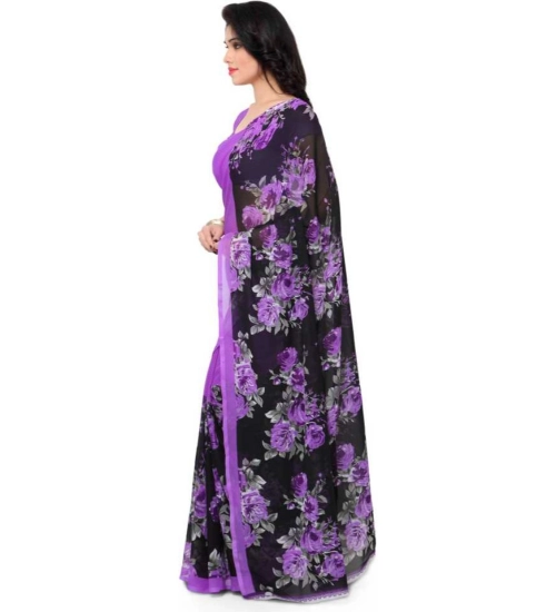 Women's Faux Georgette Printed Saree With Unstitched Blouse 5.5Mtr (Purple)