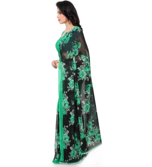 Women's Faux Georgette Printed Saree With Unstitched Blouse 5.5Mtr (Green)