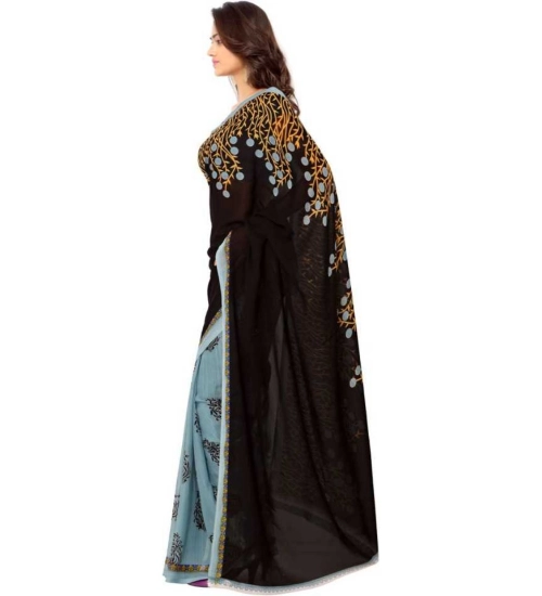 Women's Faux Georgette Printed Saree With Unstitched Blouse 5.5Mtr (Brown)