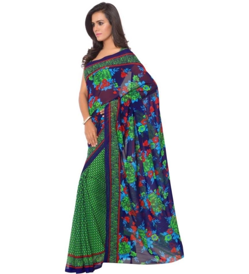 Women's Faux Georgette Printed Saree With Unstitched Blouse 5.5Mtr (Green)