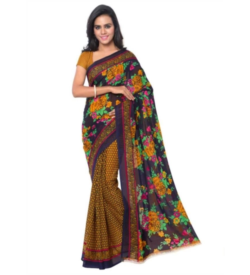 Women's Faux Georgette Printed Saree With Unstitched Blouse 5.5Mtr (Gold)
