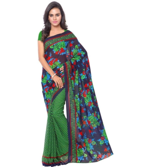 Women's Faux Georgette Printed Saree With Unstitched Blouse 5.5Mtr (Green)