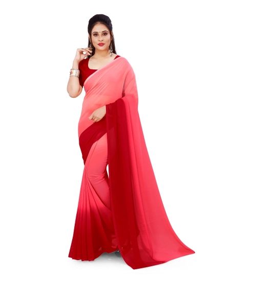 Women's Georgette Solid Saree With Unstitched Blouse 5.5Mtr (Pink)