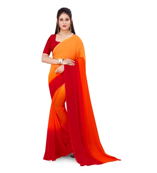 Women's Georgette Solid Saree With Unstitched Blouse 5.5Mtr (Orange)
