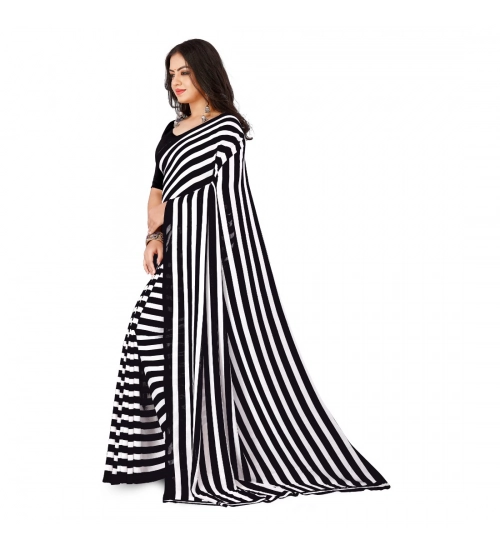 Women's Faux Georgette Printed Saree With Unstitched Blouse 5.5Mtr (Black)