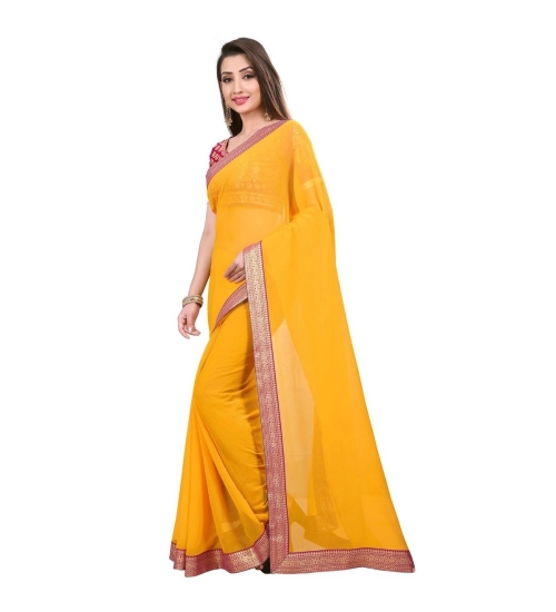 Women's Chiifon Saree Printed Saree With Unstitched Blouse 5.5Mtr (Yellow) Women's Chiifon Saree Printed Saree With Unstitched Blouse 5.5Mtr (Yellow)