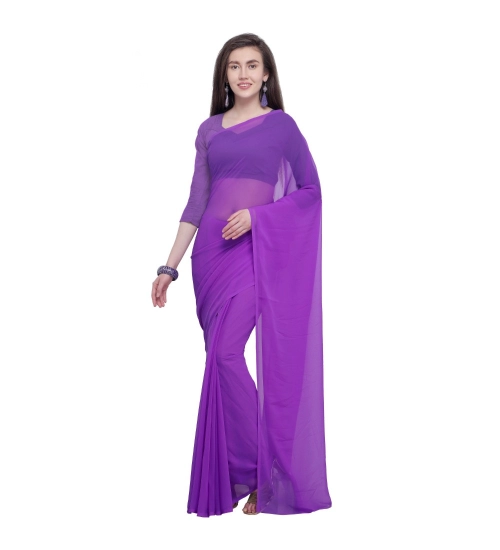 Women's Dyed Solid Saree With Unstitched Blouse 5.5Mtr (Purple)