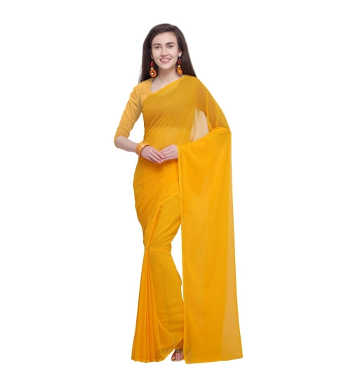 Women's Dyed Solid Saree With Unstitched Blouse 5.5Mtr (Yellow)