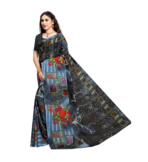 Women's Georgette Printed Saree With Unstitched Blouse 5.5Mtr (Blue)