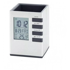 Generic Plastic Pen Holder With LCD Display Digital Alarm Clock 