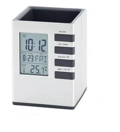 Plastic Pen Holder With LCD Display Digital Alarm Clock 