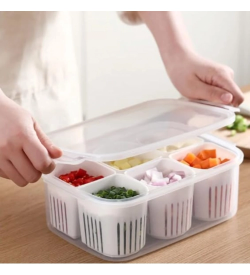 Plastic Food Storage Box With Lid And 6 Compartments 