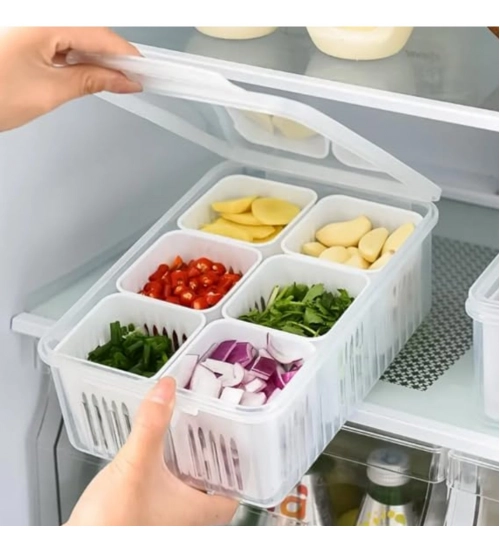 Plastic Food Storage Box With Lid And 6 Compartments 