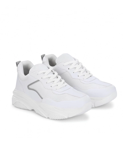 Women's Casual Mesh Printed Lace-Ups Shoes (White)