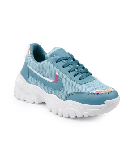 Women's Casual Mesh Printed Lace-Ups Shoes (Blue)
