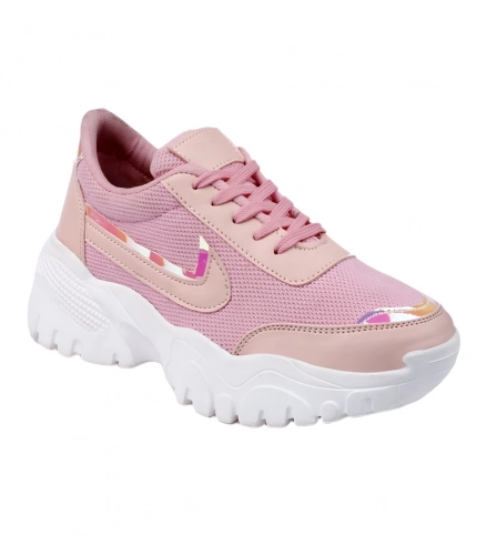 Women's Casual Mesh Printed Lace-Ups Shoes (Pink)