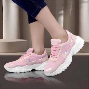 Generic Women's Casual Mesh Printed Lace-Ups Shoes (Pink)